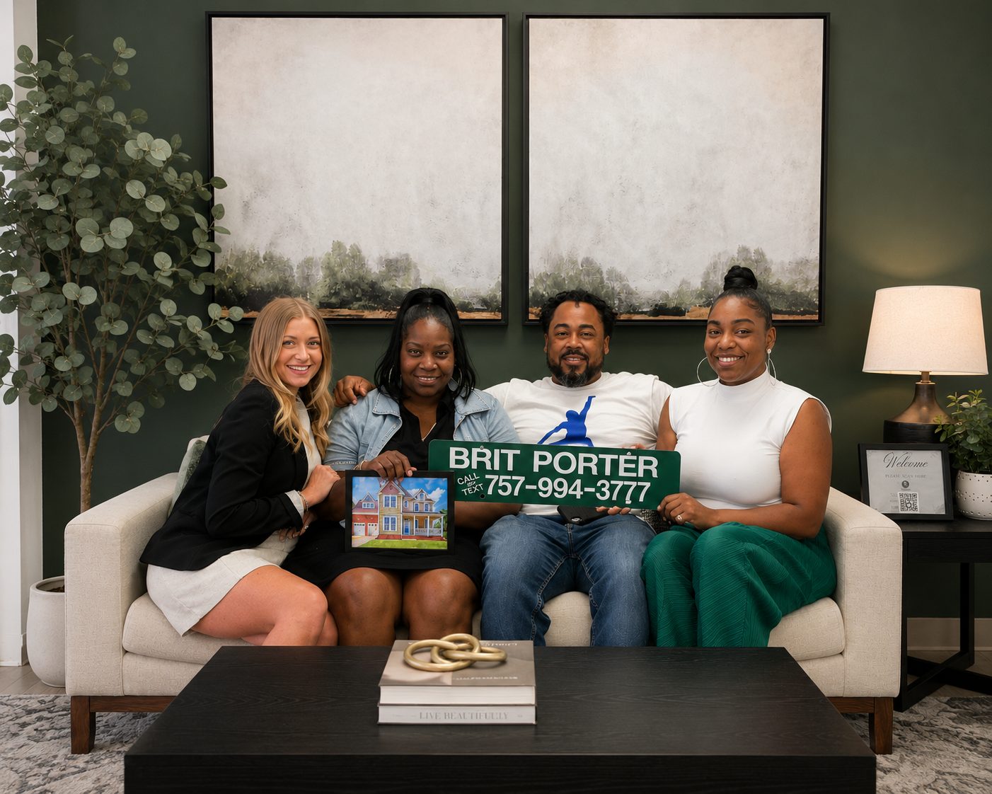 Happy homebuyers celebrating their new home with Brit Sells The City in Hampton Roads, Virginia after a successful real estate closing.