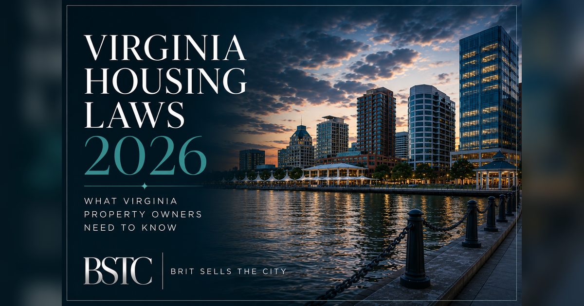 Virginia housing laws 2026 update by Brit Sells The City featuring a Hampton Roads waterfront skyline
